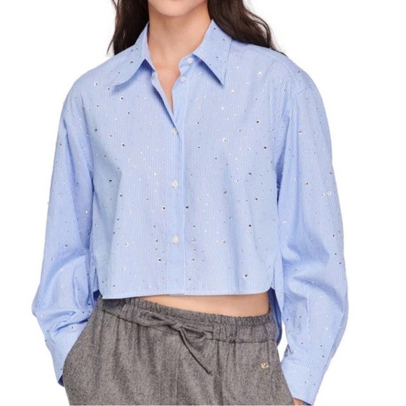 Jason Wu Embellished Rhinestone Striped Button Down Shirt Medium Blue - Picture 1 of 7